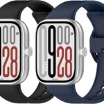 اساور رياضية بديلة ناعمة ومتينة متوافقة مع ساعة شاومي ريدمي ووتش 5 للنساء والرجال من قطعتين (اسود وازرق)