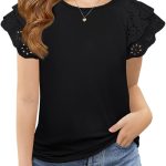 تيشيرتات صيفية باكمام مكشكشة للبنات باكمام قصيرة كاجوال لطيفة برقبة دائرية ضيقة مناسبة لعمر 5-14 سنة