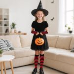 ⁦دي اكس اتش واي سي سي طقم جوارب مخططة بطول الركبة وقفازات لتدفئة الذراع بدون اصابع لحفلات الهالوين التنكرية⁩ - الصورة ⁦5⁩