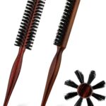 مجموعة فرش مستديرة من فيكسيميند - 2 فرشاة شعر صغيرة بشعيرات خنزير لتجفيف الشعر والتجعيد والتصفيف وفك التشابك، مع مقبض خشبي للسفر او استخدام صالونات التجميل