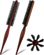 مجموعة فرش مستديرة من فيكسيميند - 2 فرشاة شعر صغيرة بشعيرات خنزير لتجفيف الشعر والتجعيد والتصفيف وفك التشابك، مع مقبض خشبي للسفر او استخدام صالونات التجميل