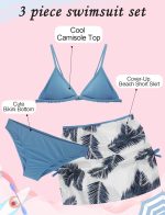 ⁦طقم بيكيني للبنات من كيويا مكون من 3 قطع مع تنورة وابزيم بدون ظهر مزين بالزهور مناسب لسن 8-14 سنة⁩ - الصورة ⁦5⁩