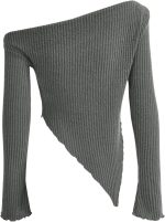 ⁦تي شيرت نسائي غير متماثل مضلع منسوج باكمام طويلة مكشكشة وقصة ضيقة من جورجليتر⁩ - الصورة ⁦2⁩