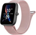 سوار ميلانيز معدني من فوسي متوافق مع امازفيت GTS 4/4 ميني / 3/2 / 2e / ميني، سوار ساعة بديل بمشبك مغناطيسي 20 ملم من الستانلس ستيل للرجال والنساء