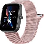 سوار ميلانيز معدني من فوسي متوافق مع امازفيت GTS 4/4 ميني / 3/2 / 2e / ميني، سوار ساعة بديل بمشبك مغناطيسي 20 ملم من الستانلس ستيل للرجال والنساء