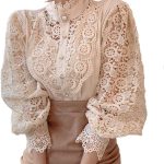 بلوزة كاجوال انيقة من الدانتيل للنساء، بنمط مستوحى من العصر الفيكتوري باكمام طويلة وازرار من الاسفل