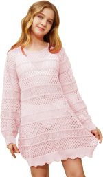 ⁦فستان شاطئ كروشيه عصري باكمام طويلة للبنات من تشارم دبليو ام لعمر 5-14 سنة⁩ - الصورة ⁦4⁩