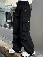 ⁦سيور بنطلون كارجو للبنات بخصر مرن مع جيوب متعددة من القطن، ملابس الشارع الشارع، ملابس كاجوال للعب المدرسي⁩ - الصورة ⁦2⁩