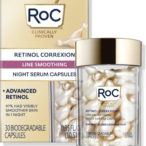 روك - كبسولات سيروم ريتينول كوريكسيون لاين للتنعيم الليلي - علاج يومي للعناية بالبشرة مضاد للشيخوخة - مرطب لشد البشرة - 30 قطعة