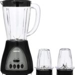 جيباس خلاط 3 في 1، محرك قوي 400 واط، شفرات تقطيع ستانلس ستيل Gsb44034 بست سرعات مع وظيفة النبض، برطمان 1.5 لتر عصارة للفواكه الكاملة والخضروات وكسارة الثلج، اسود