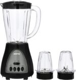 جيباس خلاط 3 في 1، محرك قوي 400 واط، شفرات تقطيع ستانلس ستيل Gsb44034 بست سرعات مع وظيفة النبض، برطمان 1.5 لتر عصارة للفواكه الكاملة والخضروات وكسارة الثلج، اسود
