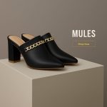 ⁦حذاء مفتوح من الخلف بكعب عريض مع سلسلة ذهبية للنساء من 9 ثريدز - حذاء انيق سهل الارتداء للارتداء في المكتب والحفلات⁩ - الصورة ⁦3⁩