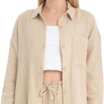 قميص للنساء من قطن الموسلين بازرار امامية واكمام طويلة، كاجوال بمقاس كبير