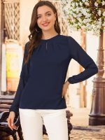 ⁦بلوزة عمل نسائية من الشيفون قميص شبه شفاف بفتحة عنق بلوزة انيقة⁩ - الصورة ⁦2⁩