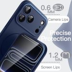 ⁦جيتك جراب سيليكون مغناطيسي لموبايل ايفون 17 برو 6.3 انش، متوافق مع ماج سيف، ملمس ناعم حريري، غطاء جوال ممتص للصدمات مع حماية عدسة الكاميرا (ازرق داكن)⁩ - الصورة ⁦6⁩