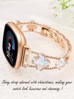 ⁦اساور بلينج من ازوني متوافقة مع ساعة فيتبيت فيرسا 3/4/سينس اند سينس 2 الذكية، سوار ساعة من الستانلس ستيل بتصميم فراشة مرصع باحجار الراين، سوار معدني لطيف للنساء⁩ - الصورة ⁦2⁩