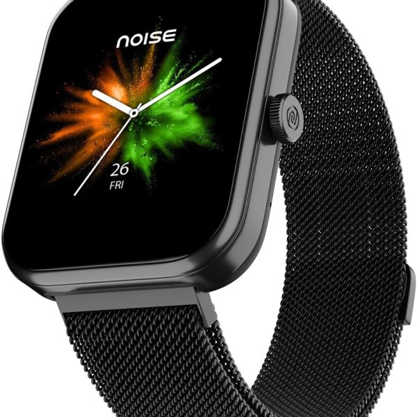 نويز ساعة ذكية بلس 2 ماكس بشاشة 1.85 انش واجراء مكالمات بلوتوث وبطارية تدوم 10 ايام وسطوع 550 وحدة مضيئة في البكسل و100 وضع رياضي وتتبع النشاط وتتبع السعرات الحرارية ومقياس الاكسجين (اسود ايليت)