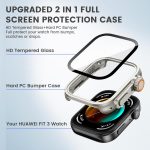 ⁦جراب واقي للشاشة لساعة هواوي فيت 3 من تيريفي، غطاء صلب ممتص للصدمات من البولي كربونات مع زجاج مقوى HD مدمج، غطاء حماية كامل مقاوم للخدش لساعة هواوي، اسود وستارلايت [عبوتان]⁩ - الصورة ⁦4⁩