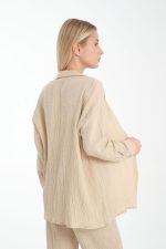 ⁦قميص للنساء من قطن الموسلين بازرار امامية واكمام طويلة، كاجوال بمقاس كبير⁩ - الصورة ⁦4⁩