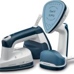 جهاز كي بالبخار 2 في 1 من كينوود، مكواة بخار للملابس + مكواة بالبخار بقدرة 1000 واط مع لوح دوار، وقاعدة من السيراميك، إضاءة LED GSP40.000WB ابيض/ازرق