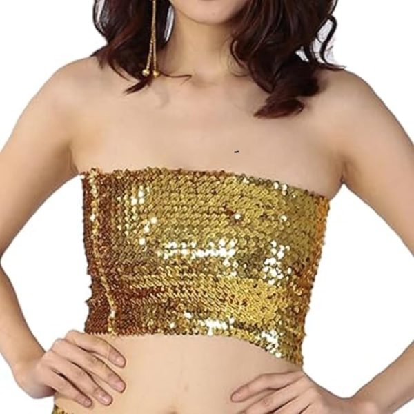 بلوزة قصيرة لامعة بدون اكمام مزينة بالترتر للنساء