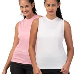 تيشيرت بدون اكمام بقصة عادية للنساء من فيوزفيت، ملابس رياضية للتدريب وصالة الالعاب الرياضية نصف كم (عبوة من قطعتين)