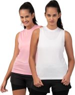 تيشيرت بدون اكمام بقصة عادية للنساء من فيوزفيت، ملابس رياضية للتدريب وصالة الالعاب الرياضية نصف كم (عبوة من قطعتين)