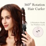 ⁦مكواة تجعيد شعر اوتوماتيكية دوارة 360 درجة من باروين برو بيوتي 32 ملم، ملقط تجعيد الشعر بطلاء نانو تيتانيوم مع شاشة LCD، 120-210 درجة مئوية، ذهبي (32 ملم)⁩ - الصورة ⁦3⁩