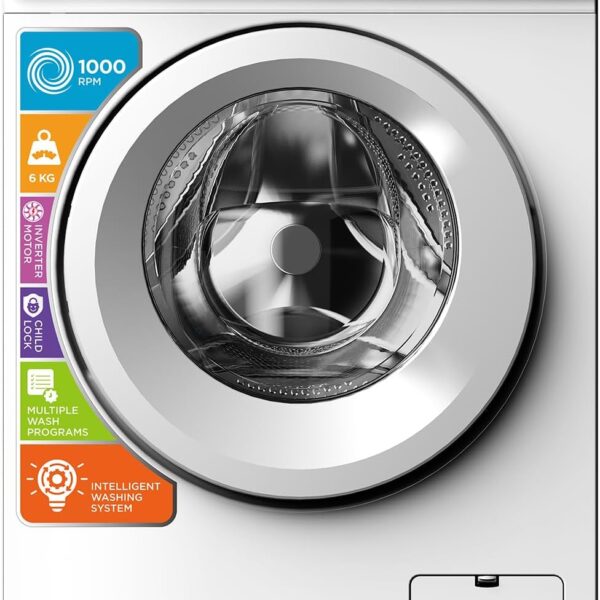 كروم غسالة تحميل امامي | سعة 6 كجم | دوران 1000 دورة في الدقيقة | محرك عاكس بي ال دي سي | 16 برنامج غسيل | شاشة LED | موفرة للطاقة | اسطوانة من الستانلس ستيل | ابيض - KR-WFL60WSI
