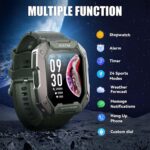 ⁦ساعة ذكية عسكرية رياضية تكتيكية للرجال مقاومة للماء 5 ايه تي ام 1.71 انش لتتبع اللياقة البدنية ومعدل ضربات القلب ومراقبة النوم متوافقة مع اندرويد وايفون وسامسونج (اخضر)⁩ - الصورة ⁦5⁩