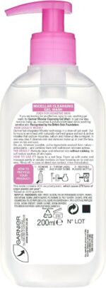 ⁦جارنيير غسول وجه جل من ميسيلار للبشرة الحساسة 200 مل، منظف لطيف للوجه ومزيل المكياج، معترف به من قبل كريم اساس البشرة البريطاني، تركيبة قابلة للشطف ولا تجف وخالية من العطور⁩ - الصورة ⁦9⁩