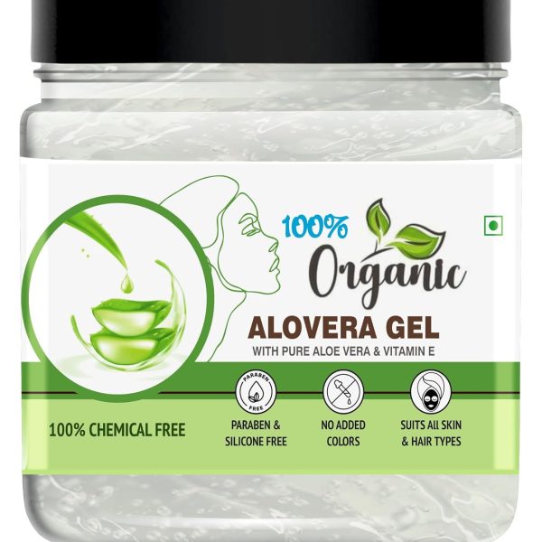 جل الصبار العضوي 100% للوجه، مع الصبار الطبيعي وفيتامين E للبشرة والشعر - 400 غرام