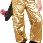 سروال رياضي كارجو معدني للفتيات الصغيرات، ملابس رقص هيب هوب لامعة بخصر مرتفع لعمر 5-14 سنة