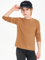 ⁦هالو مونينغ قمصان للاولاد باكمام طويلة ورقبة دائرية ضيقة كاجوال مع جيب على الصدر لعمر 5-14 سنة⁩ - الصورة ⁦2⁩