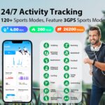 ⁦سوار معصم ذكي للصحة واللياقة البدنية في جميع الاحوال الجوية 24/7 مع اكثر من 120 عداد رياضي للسعرات الحرارية ومراقبة معدل ضربات القلب وتتبع النوم على مدار 24 ساعة وتطبيق مقاوم للماء 1 ايه تي ام (اسود)⁩ - الصورة ⁦2⁩