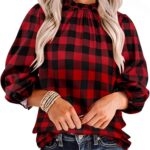 افانوفا بلوزة نسائية أنيقة بأكمام طويلة مكشكشة من الأمام ورقبة وهمية