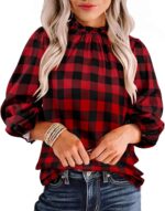 افانوفا بلوزة نسائية أنيقة بأكمام طويلة مكشكشة من الأمام ورقبة وهمية