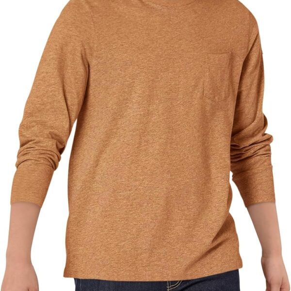 هالو مونينغ قمصان للاولاد باكمام طويلة ورقبة دائرية ضيقة كاجوال مع جيب على الصدر لعمر 5-14 سنة