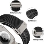 ⁦سوار ساعة لساعة ابل الترا 2 49 ملم 46 ملم 45 ملم 44 ملم، سوار مطاطي من السيليكون المتين الفاخر للرجال مع موصل معدني ومشبك قابل للطي لسلسلة اي ووتش 10 9 8 7 6 SE⁩ - الصورة ⁦4⁩