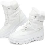 جزمة دافئة مبطنة بالفرو لمنتصف الساق للنساء، احذية مقاومة للماء للشتاء والثلوج، احذية قتالية برباط غير قابلة للانزلاق