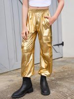 ⁦سروال رياضي كارجو معدني للفتيات الصغيرات، ملابس رقص هيب هوب لامعة بخصر مرتفع لعمر 5-14 سنة⁩ - الصورة ⁦2⁩