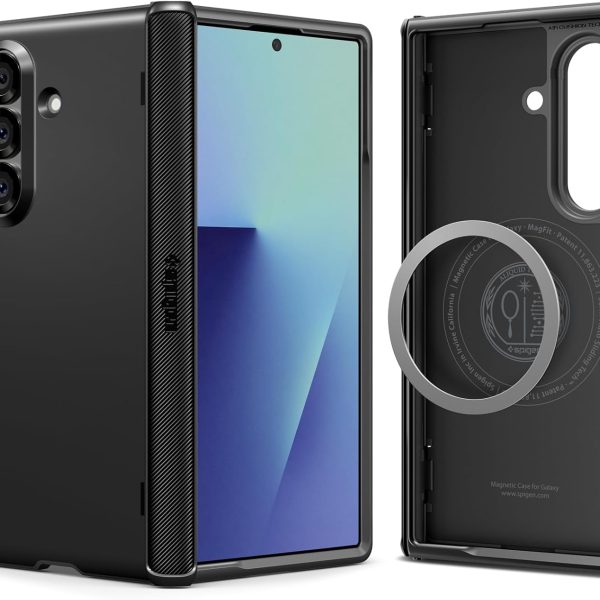 سبايجن جراب سليم ارمور برو ماج فيت لهاتف سامسونج جالاكسي Z فولد 7 [متوافق مع ماج سيف] غطاء (2025) تغطية مفصلية - اسود