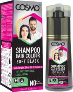 شامبو صبغة شعر سوفت بلاك 180 مل من كوزمو | بالكيراتين وزيت الزيتون وفيتامين E | تغطية 100% للشعر الرمادي | بدون امونيا | بدون بقع | لون شعر يدوم طويلا | للرجال والنساء | صبغة شعر في دقائق