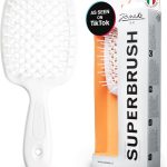 فرشاة سوبر براش لفك تشابك الشعر من جانيكي بشعيرات مضادة للكهرباء الساكنة - فرشاة شعر رطبة بفتحات تهوية للاستخدام في التجفيف - مثالية لأنواع الشعر المجعد والسميك والمموج والناعم (ابيض)