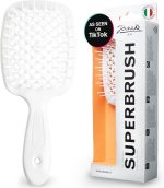 فرشاة سوبر براش لفك تشابك الشعر من جانيكي بشعيرات مضادة للكهرباء الساكنة - فرشاة شعر رطبة بفتحات تهوية للاستخدام في التجفيف - مثالية لأنواع الشعر المجعد والسميك والمموج والناعم (ابيض)