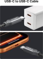 ⁦جي سوكس كيبل USB C الى USB C بطول 2 متر وقدرة 100 واط [قطعتين]، كيبل USB C للشحن السريع (c الى c) متوافق مع ايفون 16/بلس/برو ماكس/15، ماك بوك، ايباد ميني 6/برو، S23/S24 الترا، رمادي بيكسل⁩ - الصورة ⁦5⁩