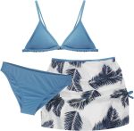 طقم بيكيني للبنات من كيويا مكون من 3 قطع مع تنورة وابزيم بدون ظهر مزين بالزهور مناسب لسن 8-14 سنة