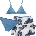 طقم بيكيني للبنات من كيويا مكون من 3 قطع مع تنورة وابزيم بدون ظهر مزين بالزهور مناسب لسن 8-14 سنة