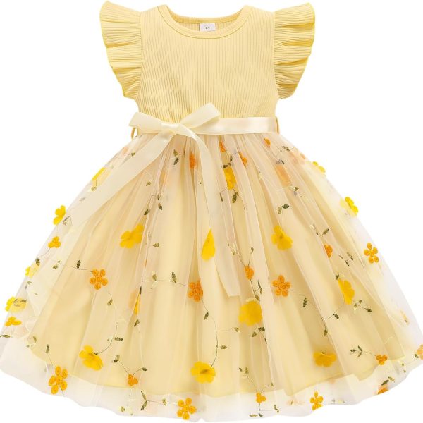 سينهون فستان تول للبنات الصغيرات، فستان صيفي مكشكش بدون اكمام للفتيات الصغيرات، فساتين كاجوال عصرية للبنات بعمر 1-6 سنوات