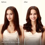 ⁦مكواة تجعيد شعر اوتوماتيكية دوارة 360 درجة من باروين برو بيوتي 32 ملم، ملقط تجعيد الشعر بطلاء نانو تيتانيوم مع شاشة LCD، 120-210 درجة مئوية، ذهبي (32 ملم)⁩ - الصورة ⁦4⁩